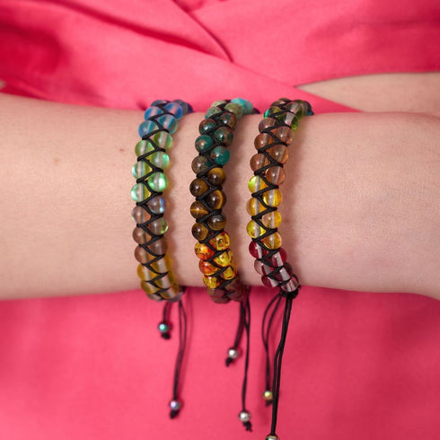 Chakra spectral | Licorne Argent | Bracelet Verre Double Galaxie
